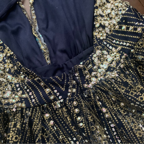 Luxxel Backless Sequin Mini Dress | Blue and Gold  | Size M - Picture 12 of 14